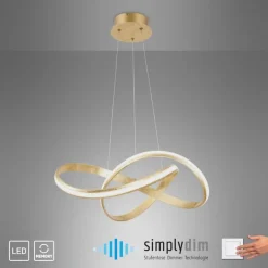 Paul Neuhaus Geschwungene LED Pendelleuchte in Gold 30 W dimmbar< Hängelampen|Bürolampen