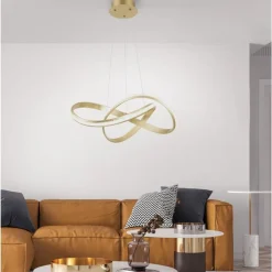 Paul Neuhaus Geschwungene LED Pendelleuchte in Gold 30 W dimmbar< Hängelampen|Bürolampen