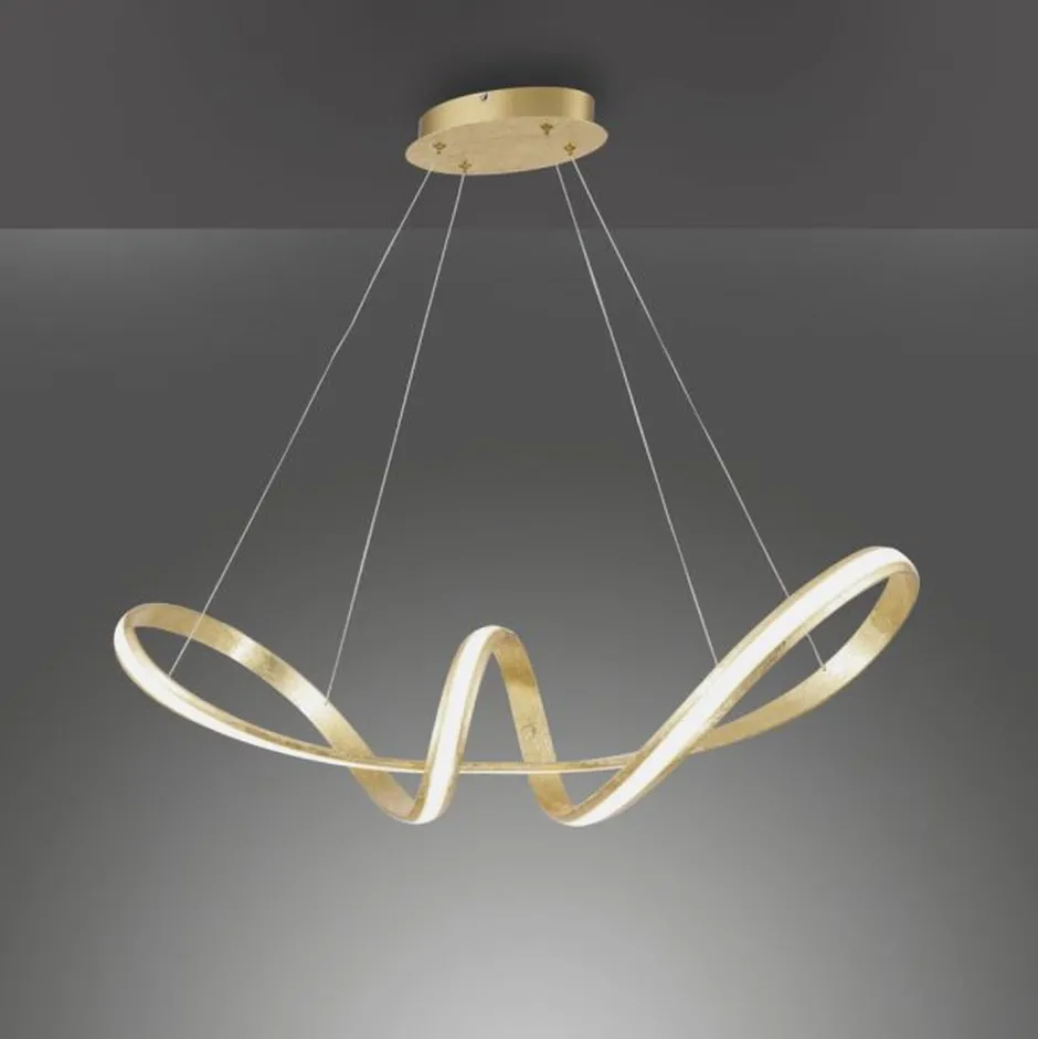 Hängelampen|Bürolampen*Paul Neuhaus Geschwungene LED Pendelleuchte in Gold L:91 cm dimmbar