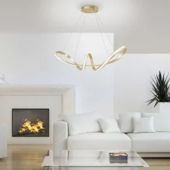 Hängelampen|Bürolampen*Paul Neuhaus Geschwungene LED Pendelleuchte in Gold L:91 cm dimmbar