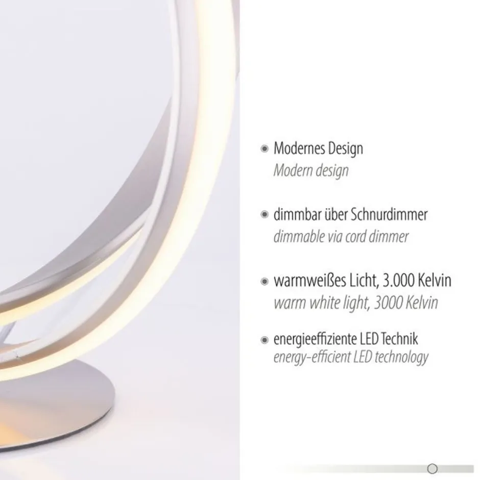 Wohnzimmerlampen|Schlafzimmer Lampen*Paul Neuhaus Geschwungene LED Tischlampe in Silber Metall dimmbar
