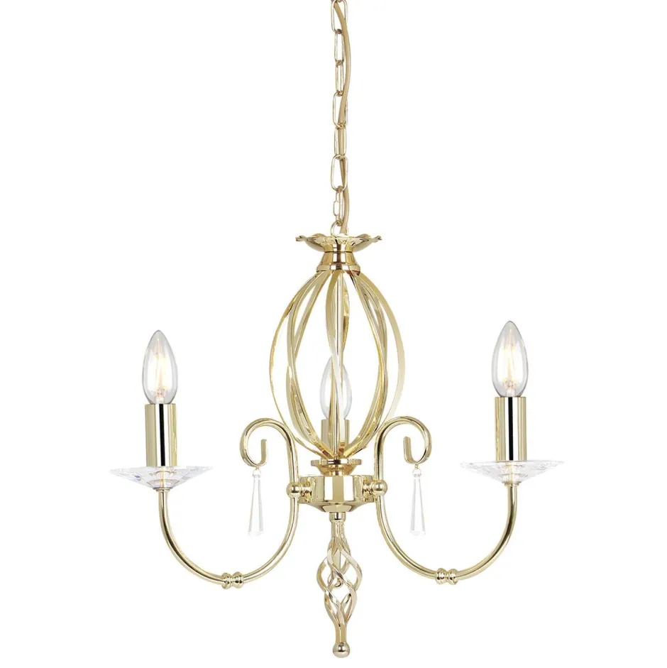 Designerlampen|Kristalllampen*Elstead Glanzvoller Kronleuchter in Messing 3-armig Esstisch