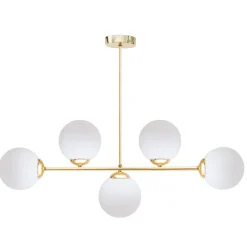 Belis Goldene Deckenleuchte Glaskugeln blendarm 5-flmg Metall< Wohnzimmerlampen|Glaslampen