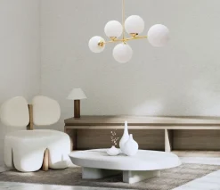 Belis Goldene Deckenleuchte Glaskugeln blendarm 5-flmg Metall< Wohnzimmerlampen|Glaslampen