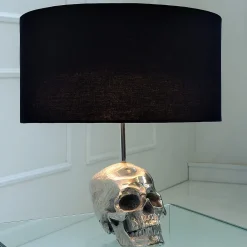 Wohnzimmerlampen|Stofflampen*Invicta Interior Gothic Tischlampe Modern Totenschädel Silber Schwarz