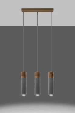 Sollux Graue Hängelampe 3-flammig Beton Holz verstellbar GU10< Wohnzimmerlampen|Betonlampen