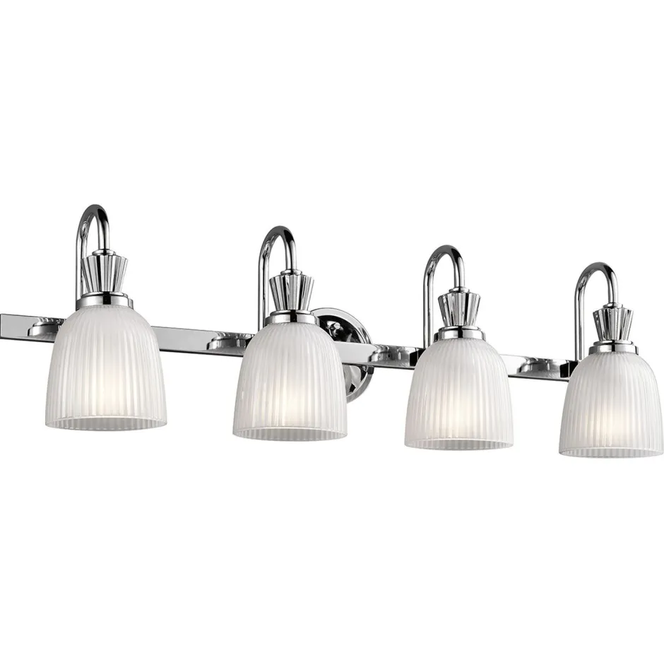 Elstead Große Badlampe LED in Chrom Weiß IP44 Riffelglas< Wandleuchten|Badezimmer Lampe