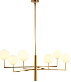 Deckenleuchten|Bürolampen*Jupiter Große Deckenlampe in Gold Weiß Glas Messing G9 L:104 cm