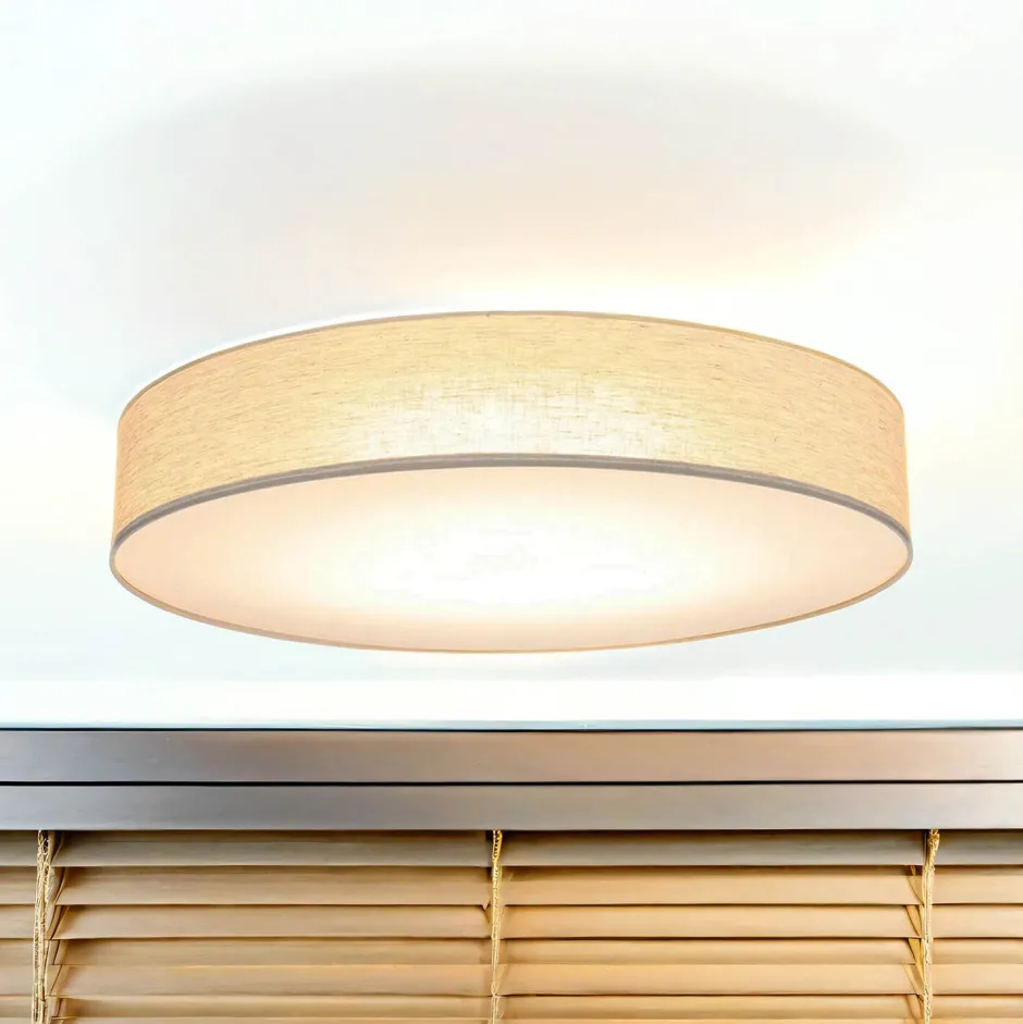 Moderne Lampen|Wohnzimmerlampen*TK Lighting Große Deckenleuchte Stoff Leinen Ø 78 cm rund Grau-Beige