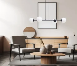 Hängelampen|Bürolampen*Belis Große Hängelampe blendarm Glas Metall 85 cm E27 Schwarz