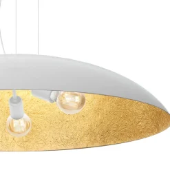 Hängelampen|Bürolampen*Luminex Große Hängelampe Stoff E27 Weiß Gold Ø100 cm rund