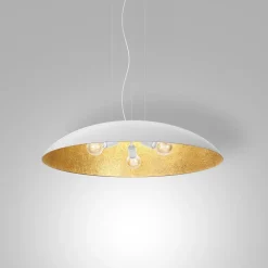 Hängelampen|Bürolampen*Luminex Große Hängelampe Stoff E27 Weiß Gold Ø100 cm rund