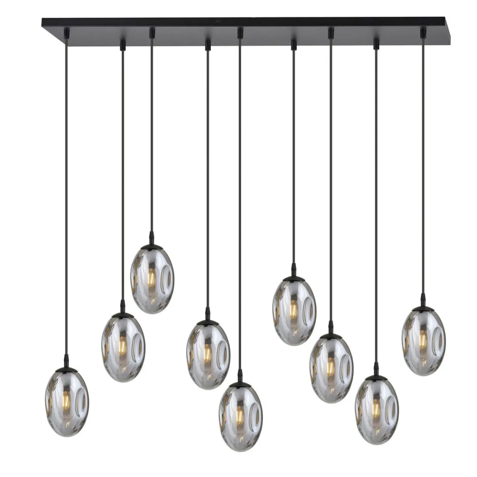 Emibig Große Hängeleuchte Glas Schirme9x E14 100 cm dekorativ< Wohnzimmerlampen|Glaslampen