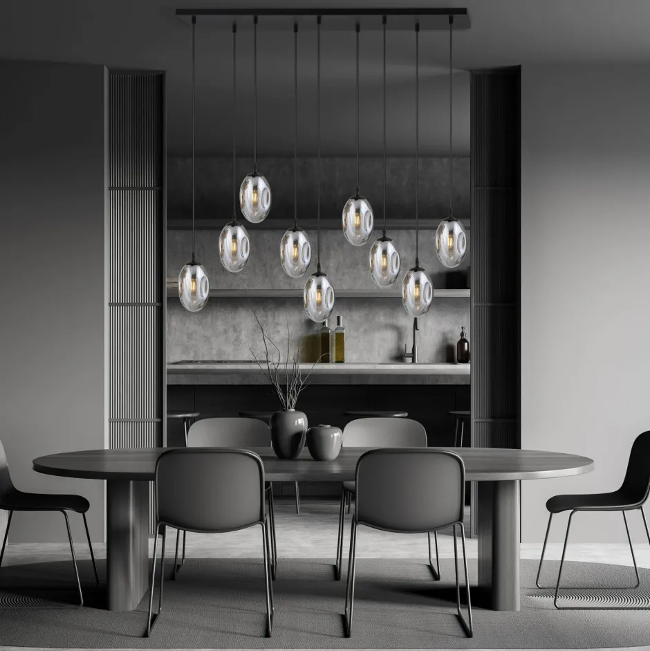 Emibig Große Hängeleuchte Glas Schirme9x E14 100 cm dekorativ< Wohnzimmerlampen|Glaslampen