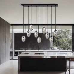 Emibig Große Hängeleuchte Glas Schirme9x E14 100 cm dekorativ< Wohnzimmerlampen|Glaslampen