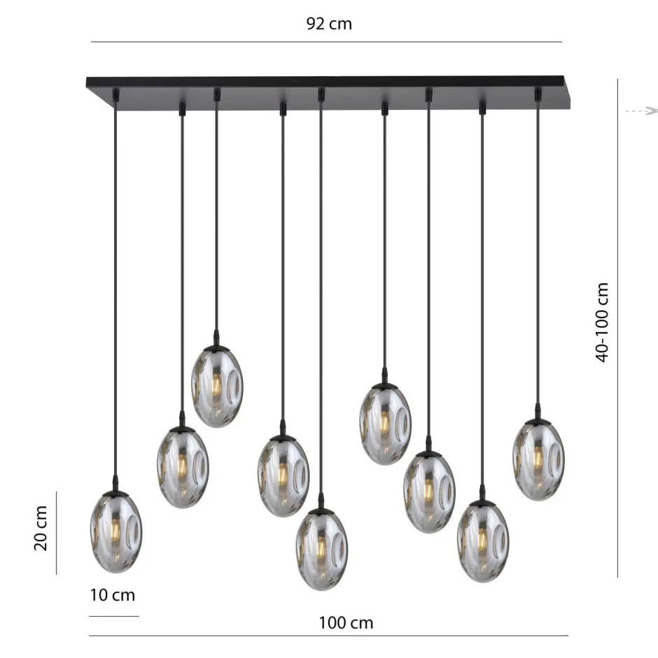 Emibig Große Hängeleuchte Glas Schirme9x E14 100 cm dekorativ< Wohnzimmerlampen|Glaslampen