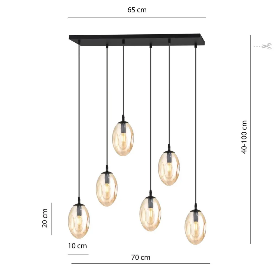Emibig Große Hängeleuchte Glas 6x E14 70 cm länglich CARLU< Hängelampen|Bürolampen