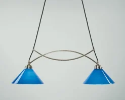 Hängelampen|Bürolampen*Berliner Messingleuchten Große Hängeleuchte Messing Glas Nickel Blau E27 92 cm