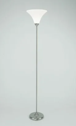 Berliner Messingleuchten Großer Deckenfluter Glas Messing in Nickel E27 181 cm< Wohnzimmerlampen|Metall Lampen