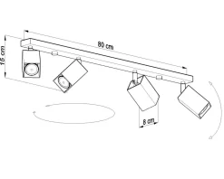 Sollux Großer Deckenstrahler Schwarz 80 cm lang Metall FALERIA< Deckenleuchten|Flurlampen
