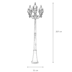 Easylight Großer Kandelaber BREST Gold Antik 3xE27 2,1m hoch< Rustikale Lampen|Wegeleuchten