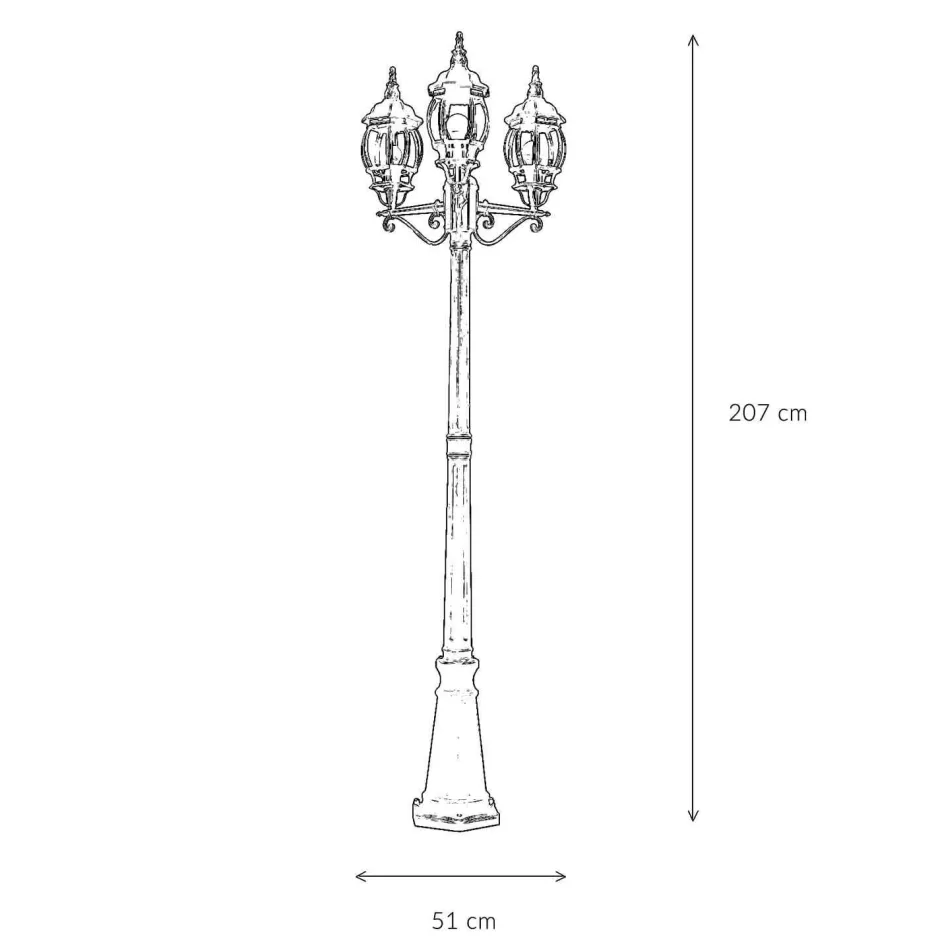 Easylight Großer Kandelaber BREST Gold Antik 3xE27 2,1m hoch< Rustikale Lampen|Wegeleuchten