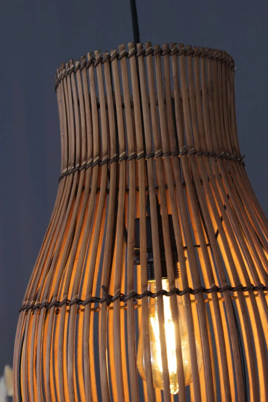 Eco-Light Hängelampe Bambus Natur Schwarz rund Ø30 cm E27 Modern< Wohnzimmerlampen|Metall Lampen