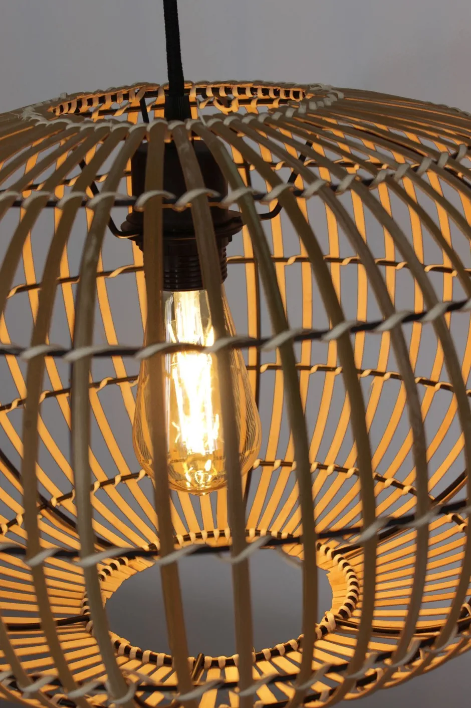 Eco-Light Hängelampe Bambus Natur Schwarz rund Ø40 cm E27 Modern< Wohnzimmerlampen|Metall Lampen