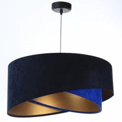 Bürolampen|Schlafzimmer Lampen*BPS Koncept Hängelampe Blau Gold E27 Ø 50 cm Stoff Schirm Veloursoptik