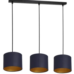 Luminex Hängelampe Blau Gold Stoff Metall E27 75 cm blendarm< Hängelampen|Bürolampen