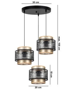 Belis Hängelampe blendarm Schwarz Gold E27 Stoff Ø38 cm rund< Hängelampen|Bürolampen