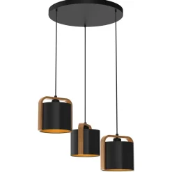 Luminex Hängelampe blendarm Stoff Holz Metall E27 Ø47 cm rund< Hängelampen|Bürolampen