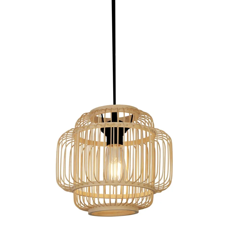 Hängelampen|Schlafzimmer Lampen*Searchlight Hängelampe Boho Bambus Ø 29 cm Schwarz Natur E27