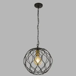 Searchlight Hängelampe E27 Ø 31,5 cm in Schwarz Gold Metall HOWARD< Hängelampen|Esszimmer Lampen