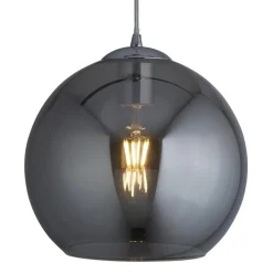 Searchlight Hängelampe E27 D: 25 cm Chrom Rauchgrau Glas Metall< Wohnzimmerlampen|Glaslampen