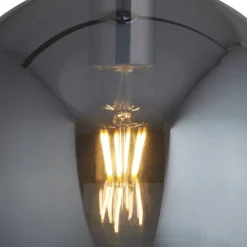 Searchlight Hängelampe E27 D: 25 cm Chrom Rauchgrau Glas Metall< Wohnzimmerlampen|Glaslampen