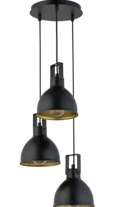 Industrie Lampen|Wohnzimmerlampen*Sigma Hängelampe E27 Metall Schwarz Gold bis 0,8 m Industrial