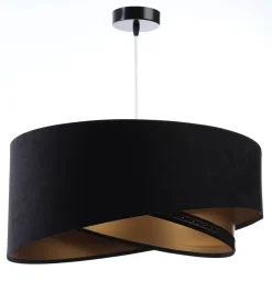 Bürolampen|Schlafzimmer Lampen*BPS Koncept Hängelampe E27 rund Ø 50 cm Schwarz Gold Stoff Spitze Modern