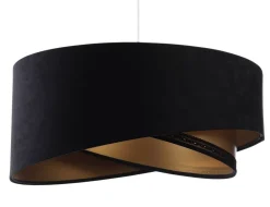 Bürolampen|Schlafzimmer Lampen*BPS Koncept Hängelampe E27 rund Ø 50 cm Schwarz Gold Stoff Spitze Modern
