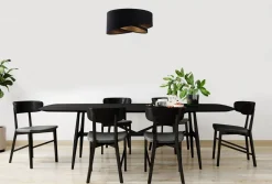 Bürolampen|Schlafzimmer Lampen*BPS Koncept Hängelampe E27 rund Ø 50 cm Schwarz Gold Stoff Spitze Modern