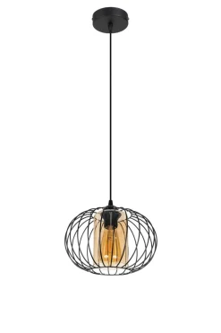 Belis Hängelampe E27 rund Ø25 cm Schwarz Honig blendarm Retro< Hängelampen|Wohnzimmerlampen