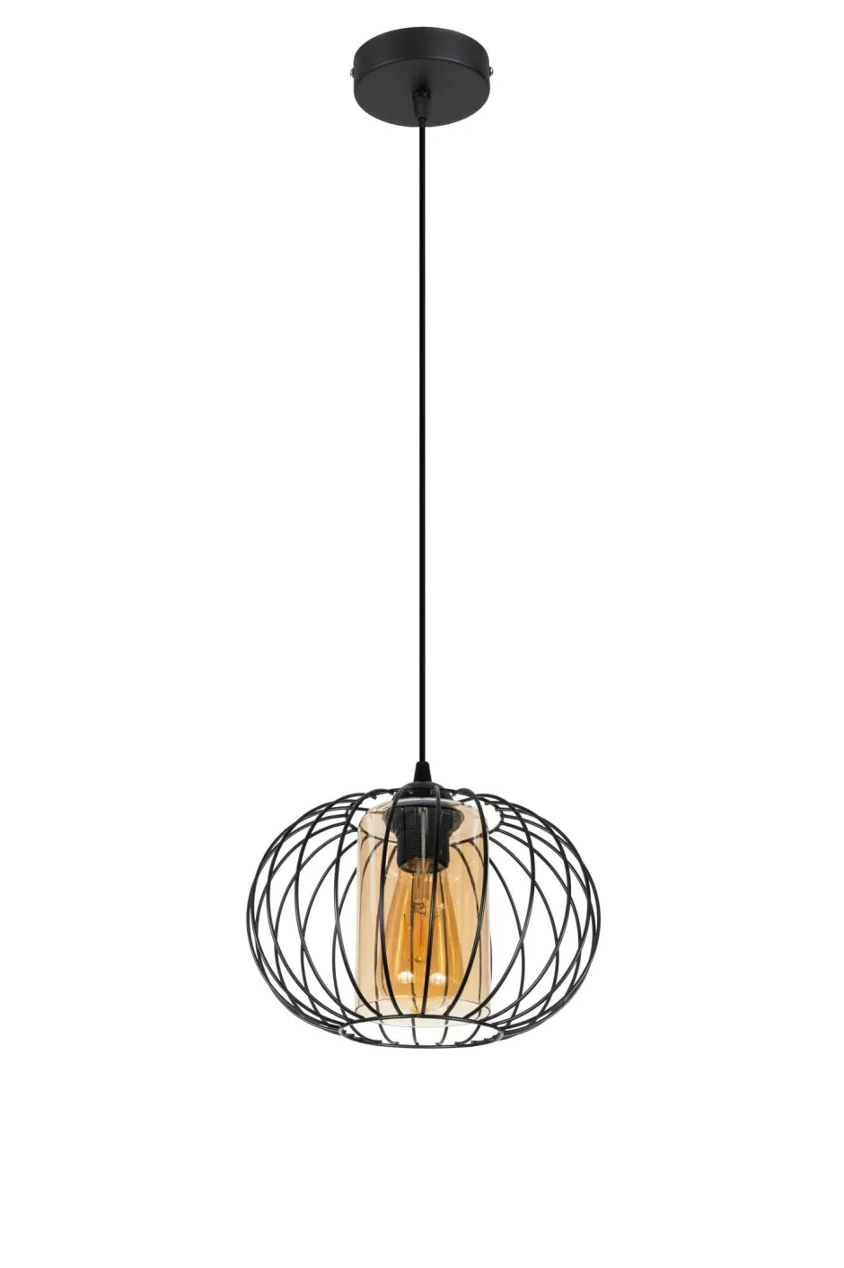 Belis Hängelampe E27 rund Ø25 cm Schwarz Honig blendarm Retro< Hängelampen|Wohnzimmerlampen