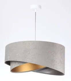 Hängelampen|Bürolampen*BPS Koncept Hängelampe E27 Stoff rund Ø 50 cm Grau Gold Silber