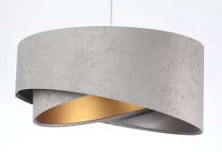 Hängelampen|Bürolampen*BPS Koncept Hängelampe E27 Stoff rund Ø 50 cm Grau Gold Silber