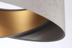 Hängelampen|Bürolampen*BPS Koncept Hängelampe E27 Stoff rund Ø 50 cm Grau Gold Silber