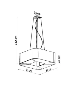 Sollux Hängelampe eckig B: 60 cm Schwarz blendarm Stoff 8x E27< Hängelampen|Esszimmer Lampen