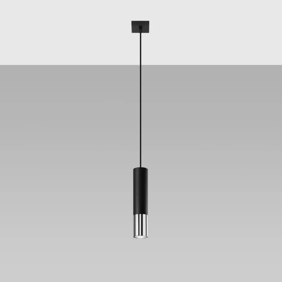 Hängelampen|Esszimmer Lampen*Sollux Hängelampe EDYTH Schwarz Chrom Metall Ø 5 cm schmal GU10