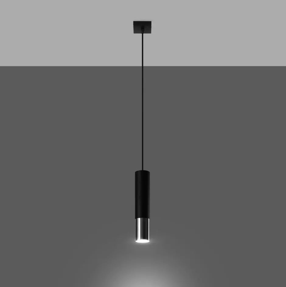 Hängelampen|Esszimmer Lampen*Sollux Hängelampe EDYTH Schwarz Chrom Metall Ø 5 cm schmal GU10
