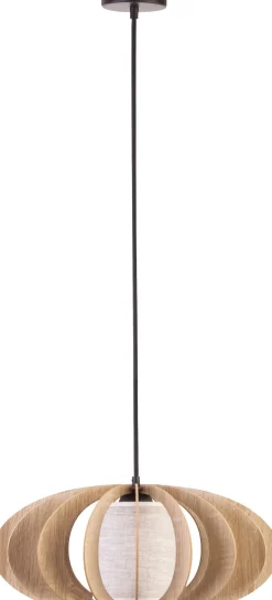 Sigma Hängelampe Eiche Holz Stoff Ø44 cm bis 0,9 m wohnlich< Hängelampen|Kugellampen