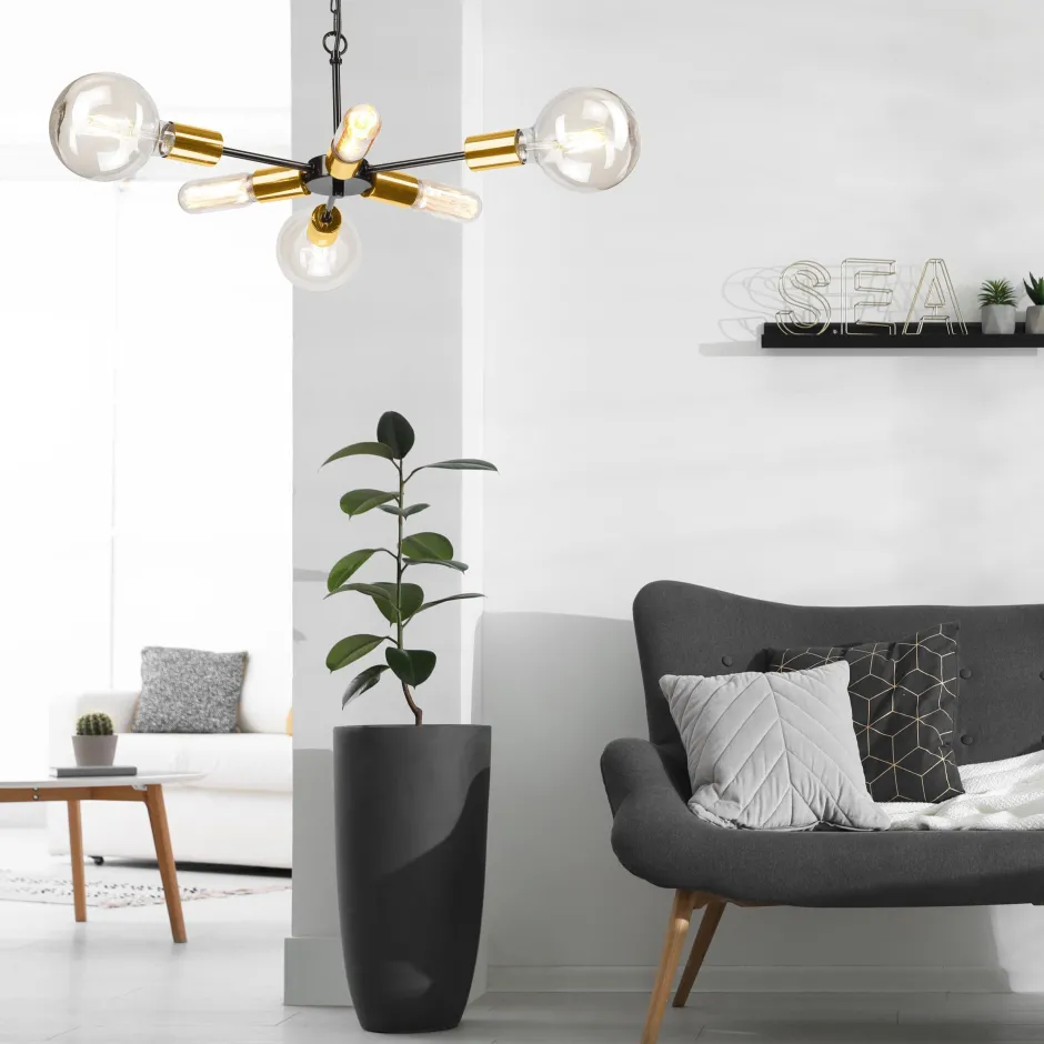 Hängelampen|Esszimmer Lampen*Lamkur Hängelampe Esstisch Metall in Schwarz Gold Retro